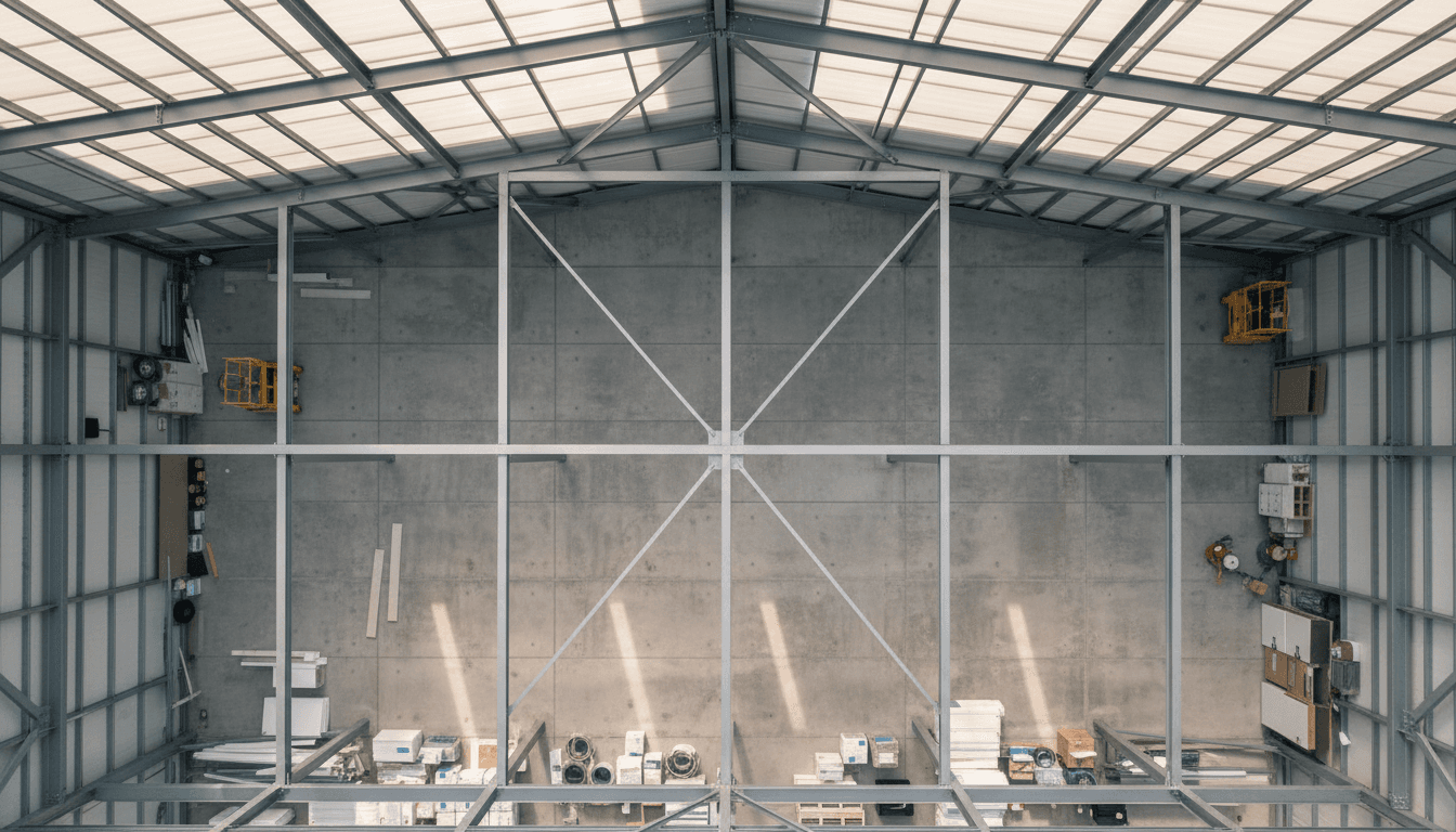 Modern modular container market with sleek industrial design and inviting gathering space