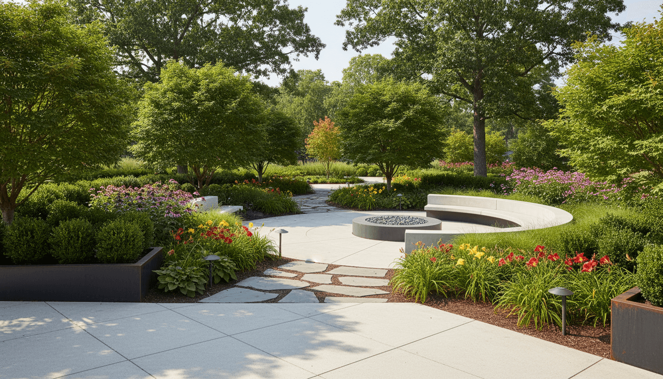 Finished container market project with landscaping and gathering area