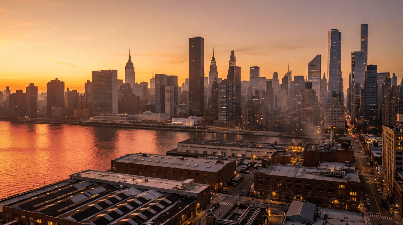 Container market installation on rooftop with city views and contemporary design